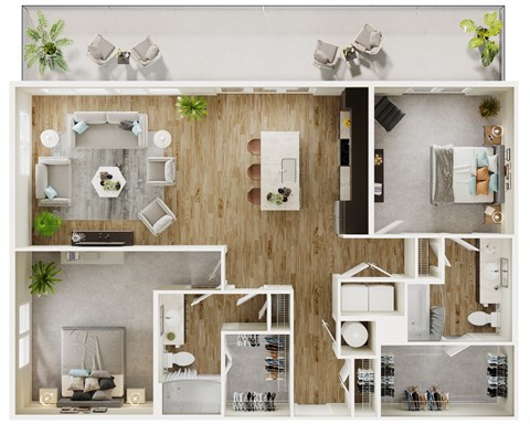 Floor plan for 2 beds, 2 baths, 1330 sqft